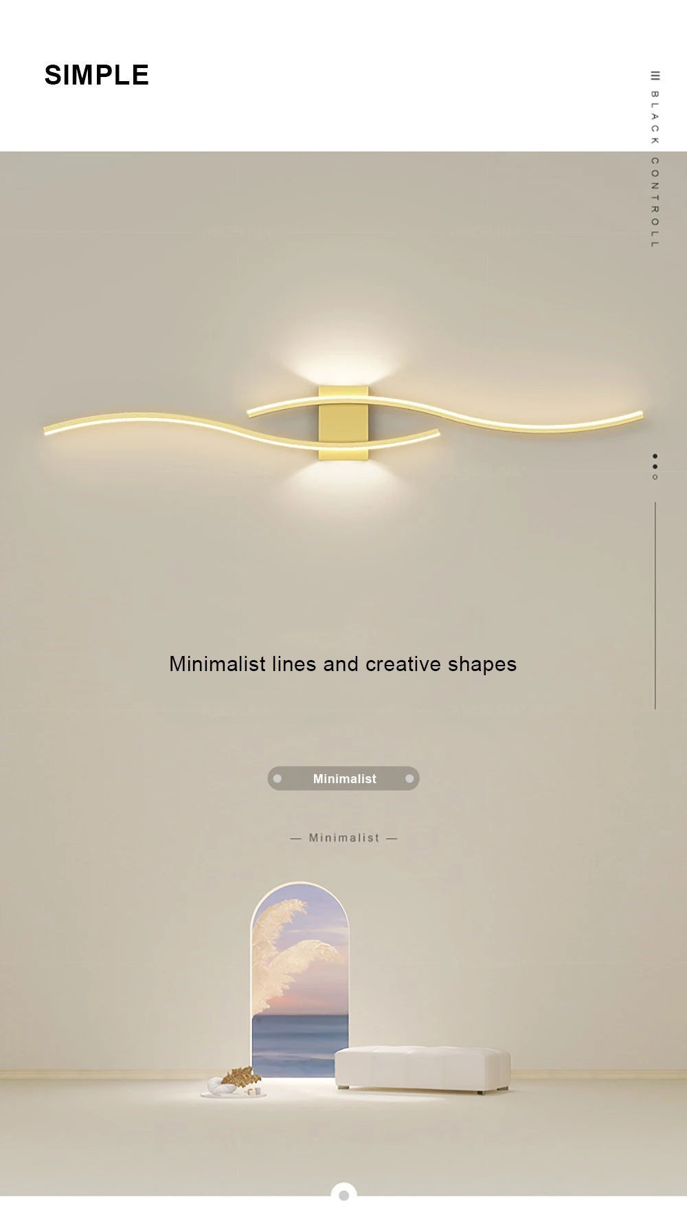 Applique Murale LED Moderne – Double Courbe avec Télécommande