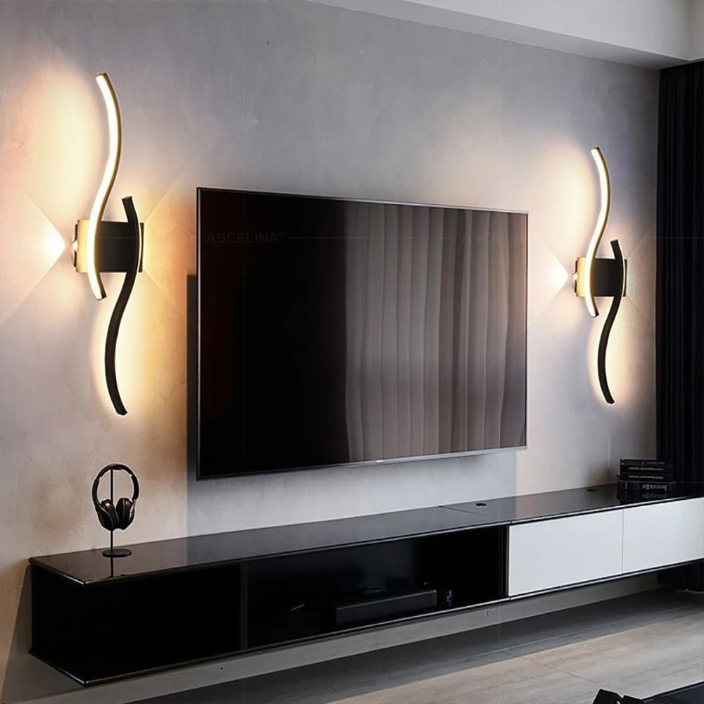 Applique Murale LED Moderne – Double Courbe avec Télécommande