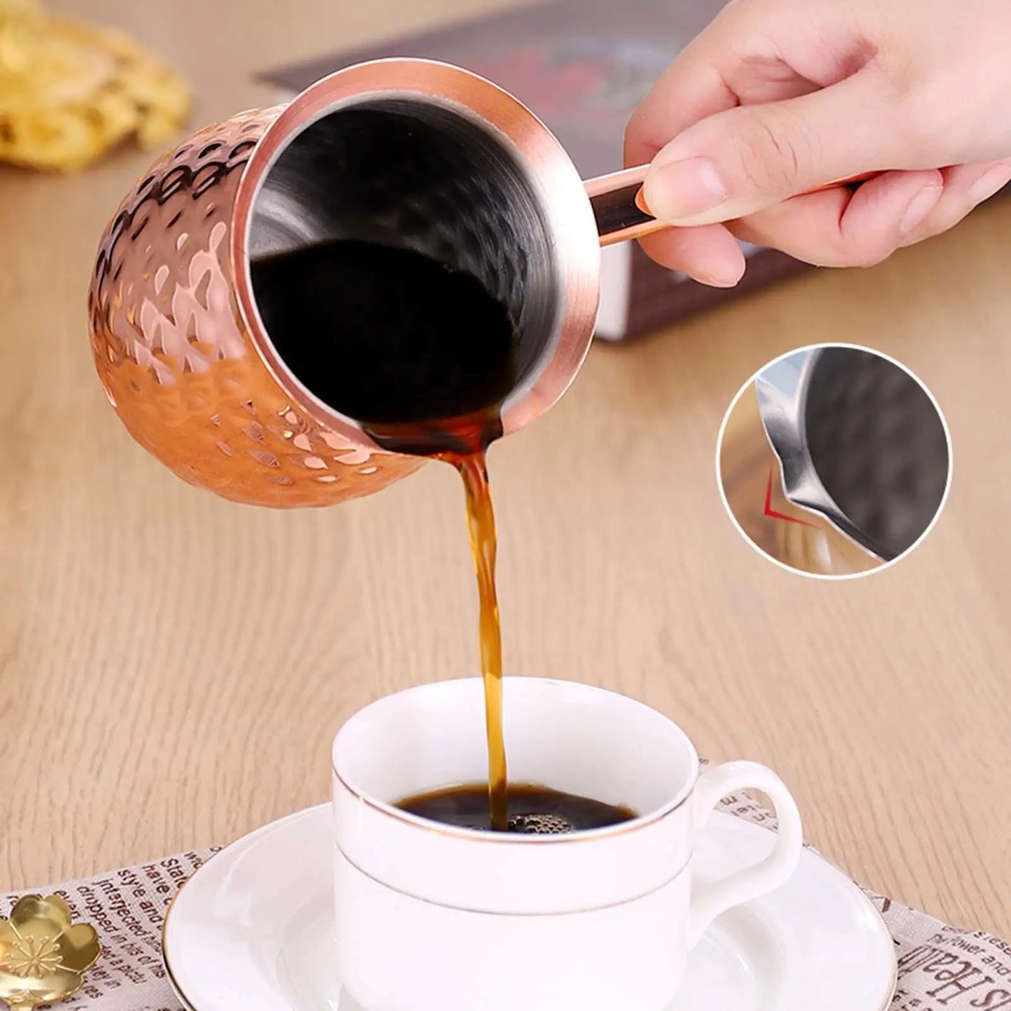 ✨ Pot à Café Turc & Lait Martelé Or – Inox avec Couvercle