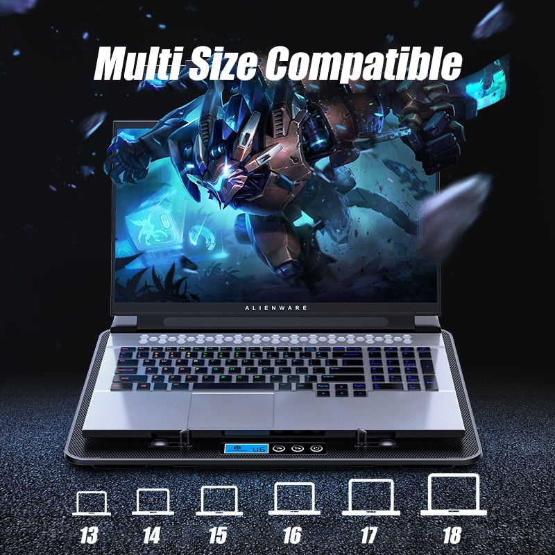 Laptop PC Cooler 2 USB Ports 6 Fan 13-18 Inch / 13à17 pouces