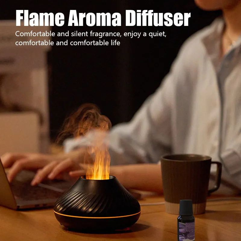 🔥 Diffuseur d’Arômes & Humidificateur – Effet Flamme avec LED