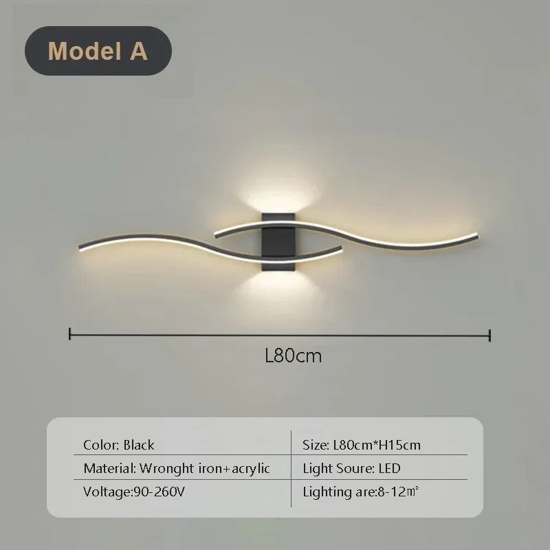Applique Murale LED Moderne – Double Courbe avec Télécommande