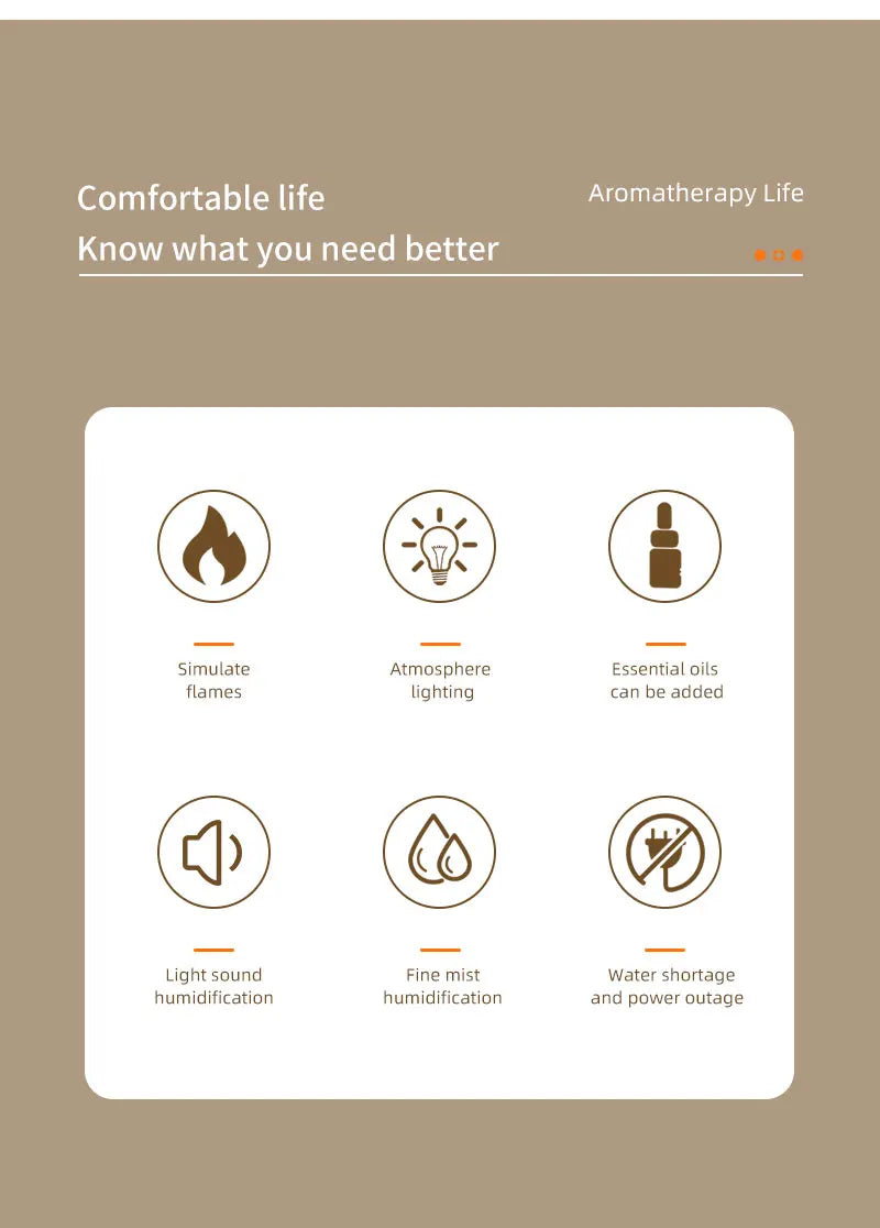 Diffuseur d’Arômes Lampe, Humidificateur – Effet Flamme LED