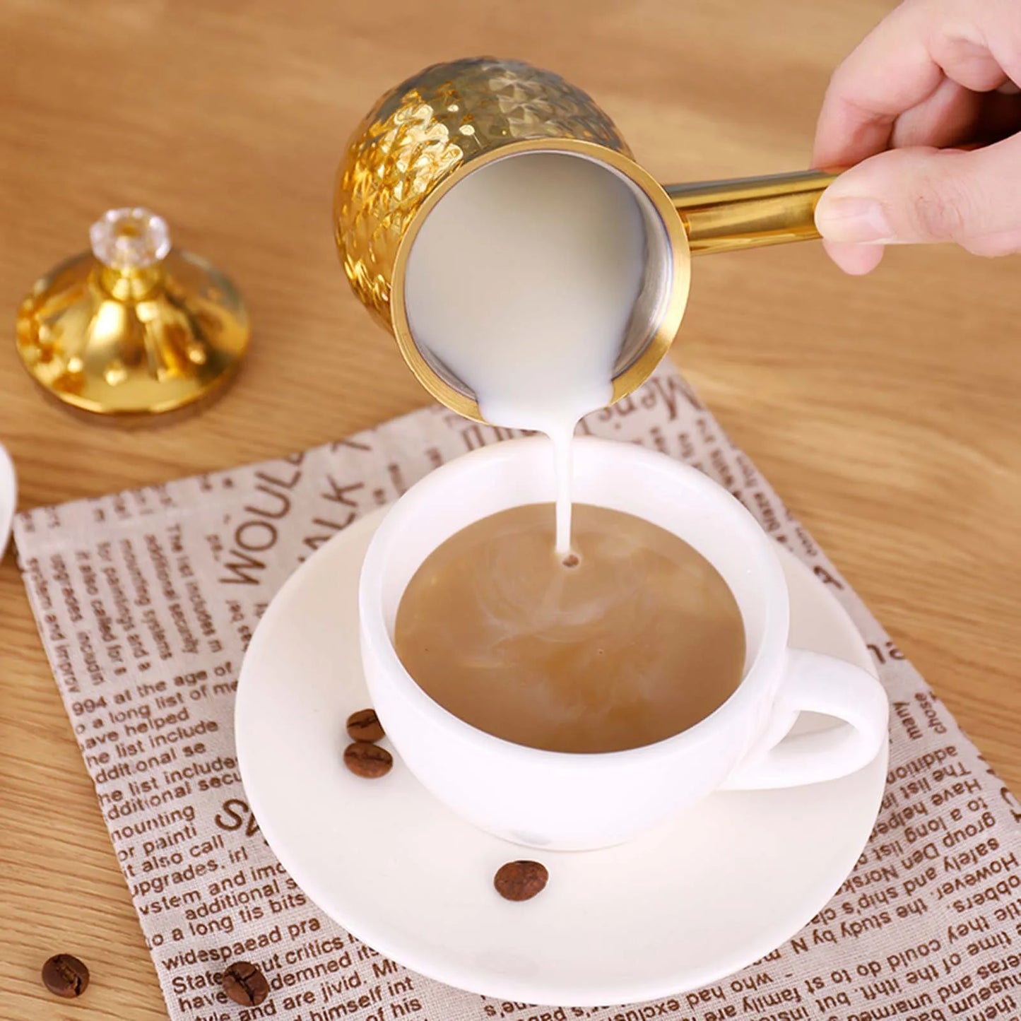 ✨ Pot à Café Turc & Lait Martelé Or – Inox avec Couvercle