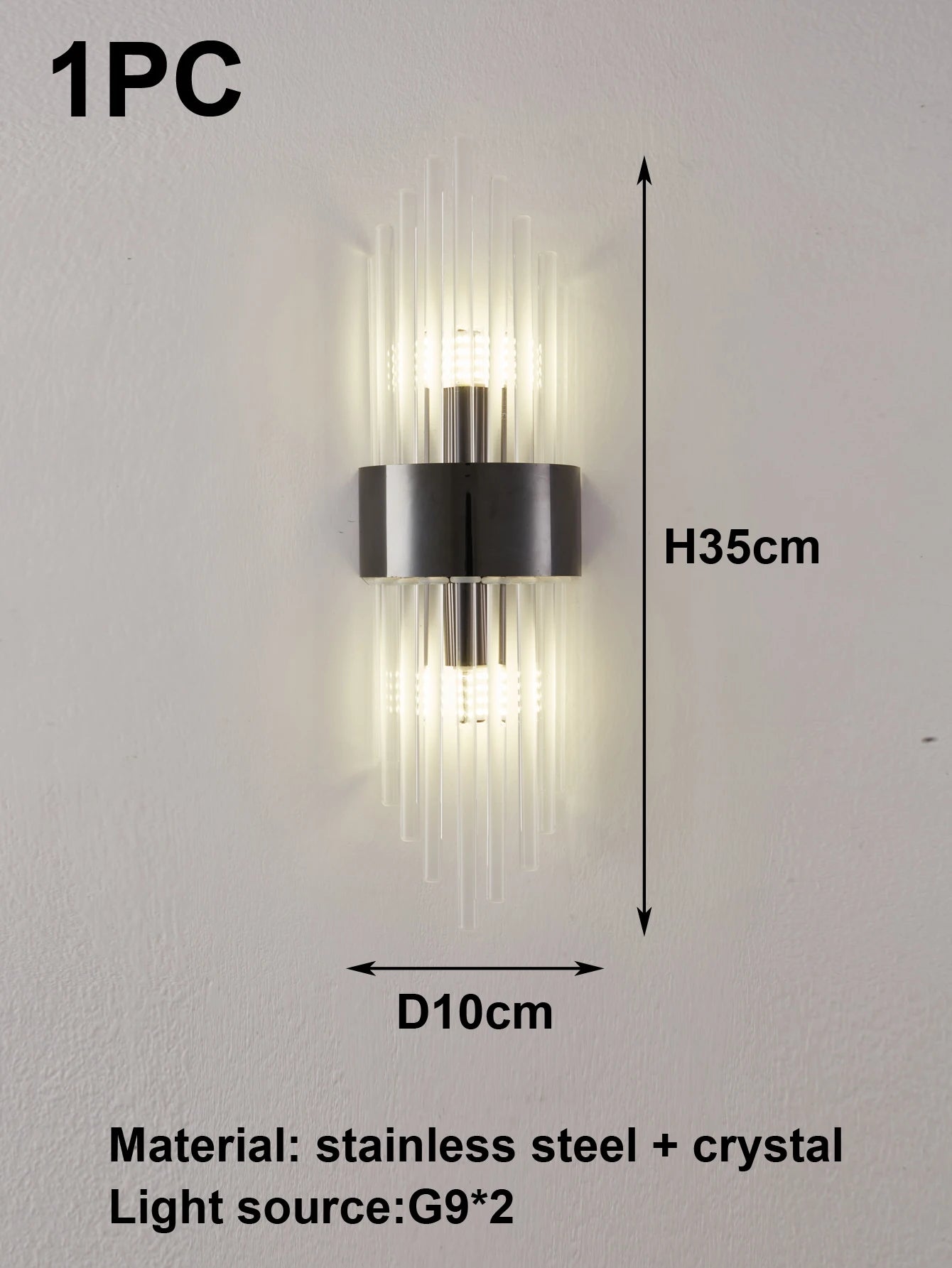 Applique Murale Cristal Moderne – Or / Noir Inox