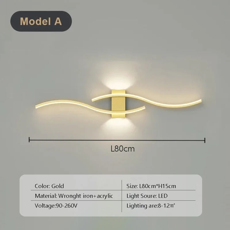 Applique Murale LED Moderne – Double Courbe avec Télécommande