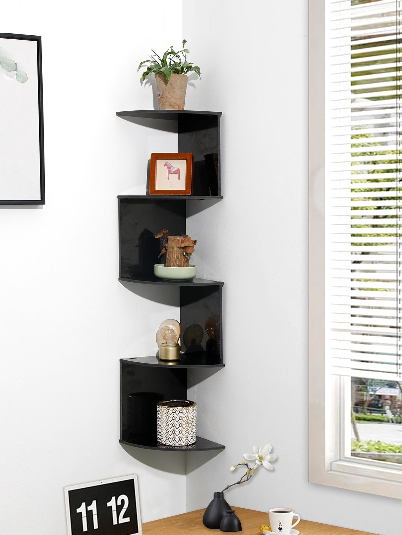 5-Layers Wooden Shelf Wall Corner Organizer