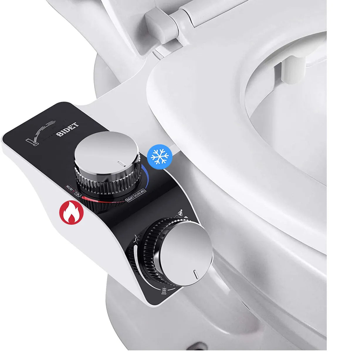 Bidet Attachment Slim Toilet Seat Hot & Cold Double Nozzle Spiral Adjustable Water Pressure Non-Electric Butt Sprayer With Hose
