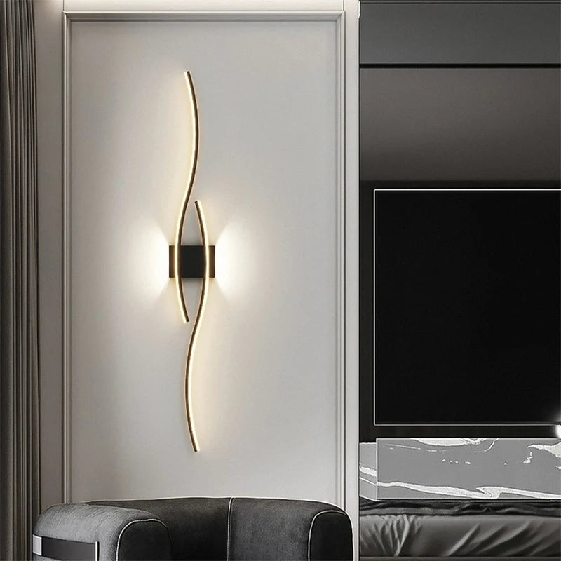 Applique Murale LED Moderne – Double Courbe avec Télécommande
