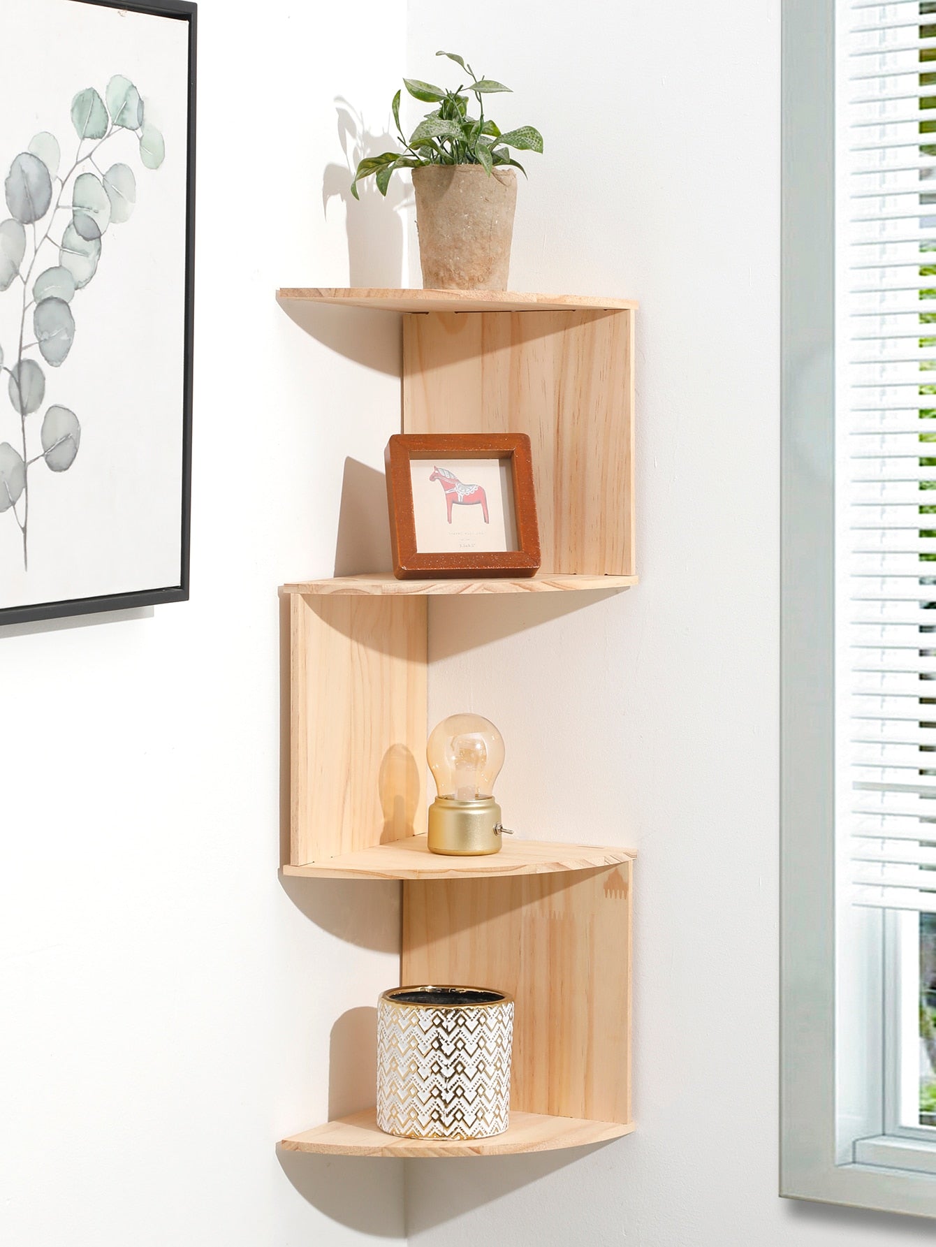 5-Layers Wooden Shelf Wall Corner Organizer