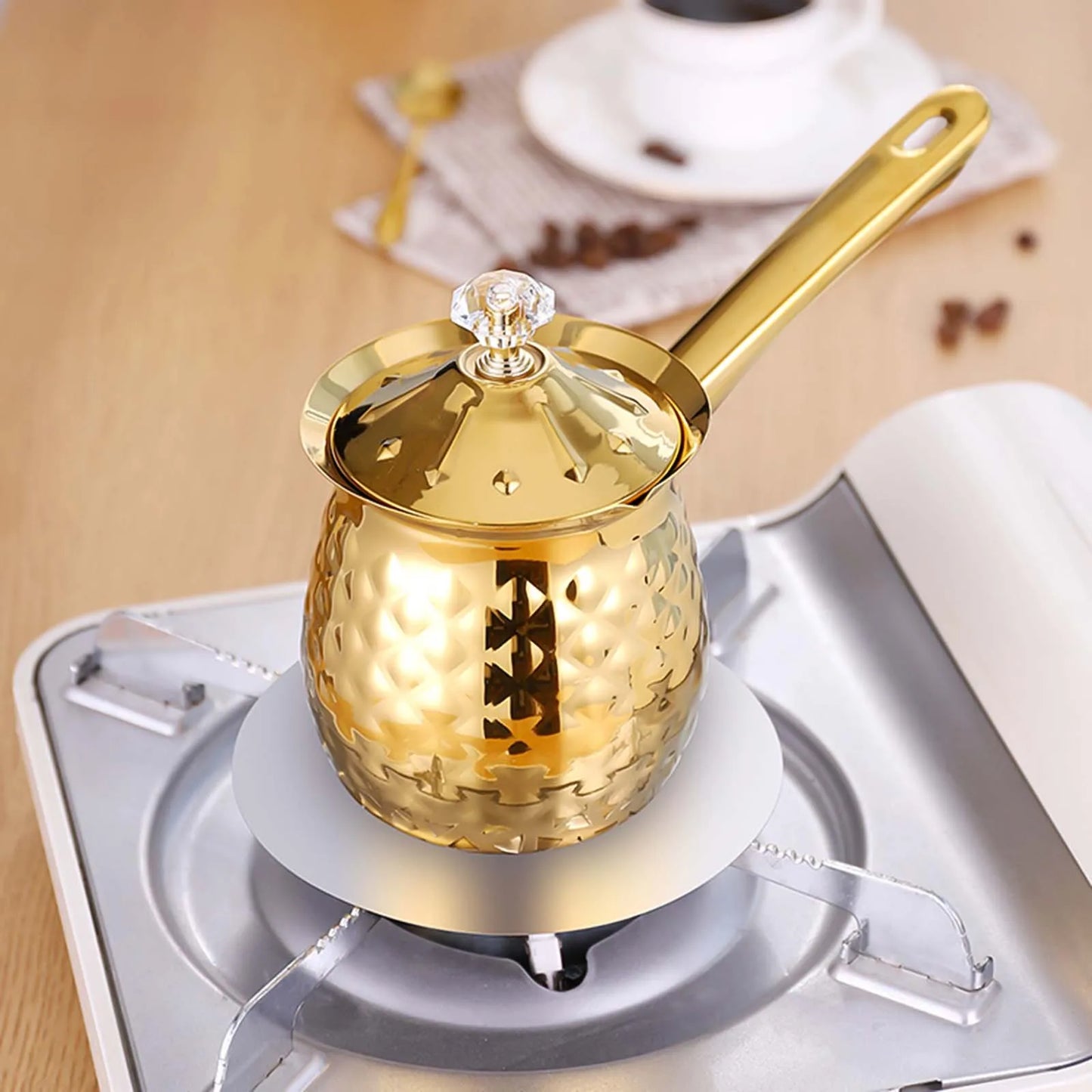 ✨ Pot à Café Turc & Lait Martelé Or – Inox avec Couvercle
