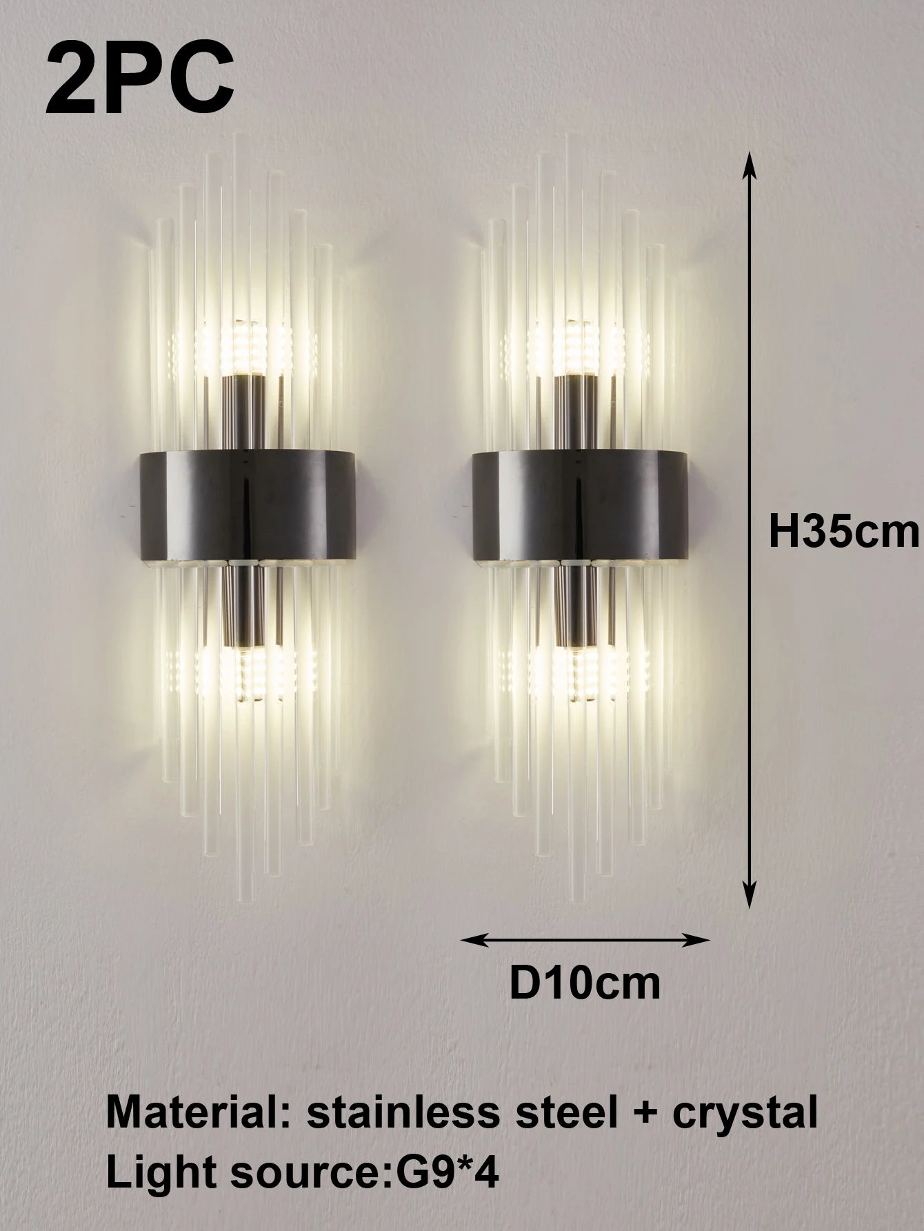Applique Murale Cristal Moderne – Or / Noir Inox