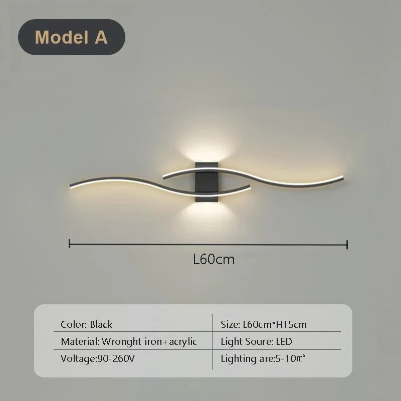 Applique Murale LED Moderne – Double Courbe avec Télécommande