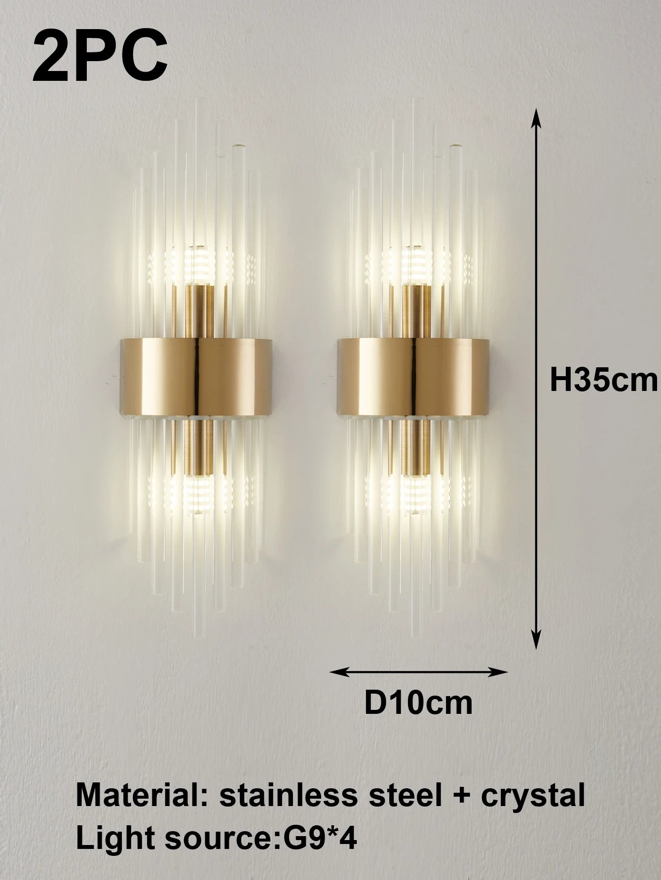 Applique Murale Cristal Moderne – Or / Noir Inox