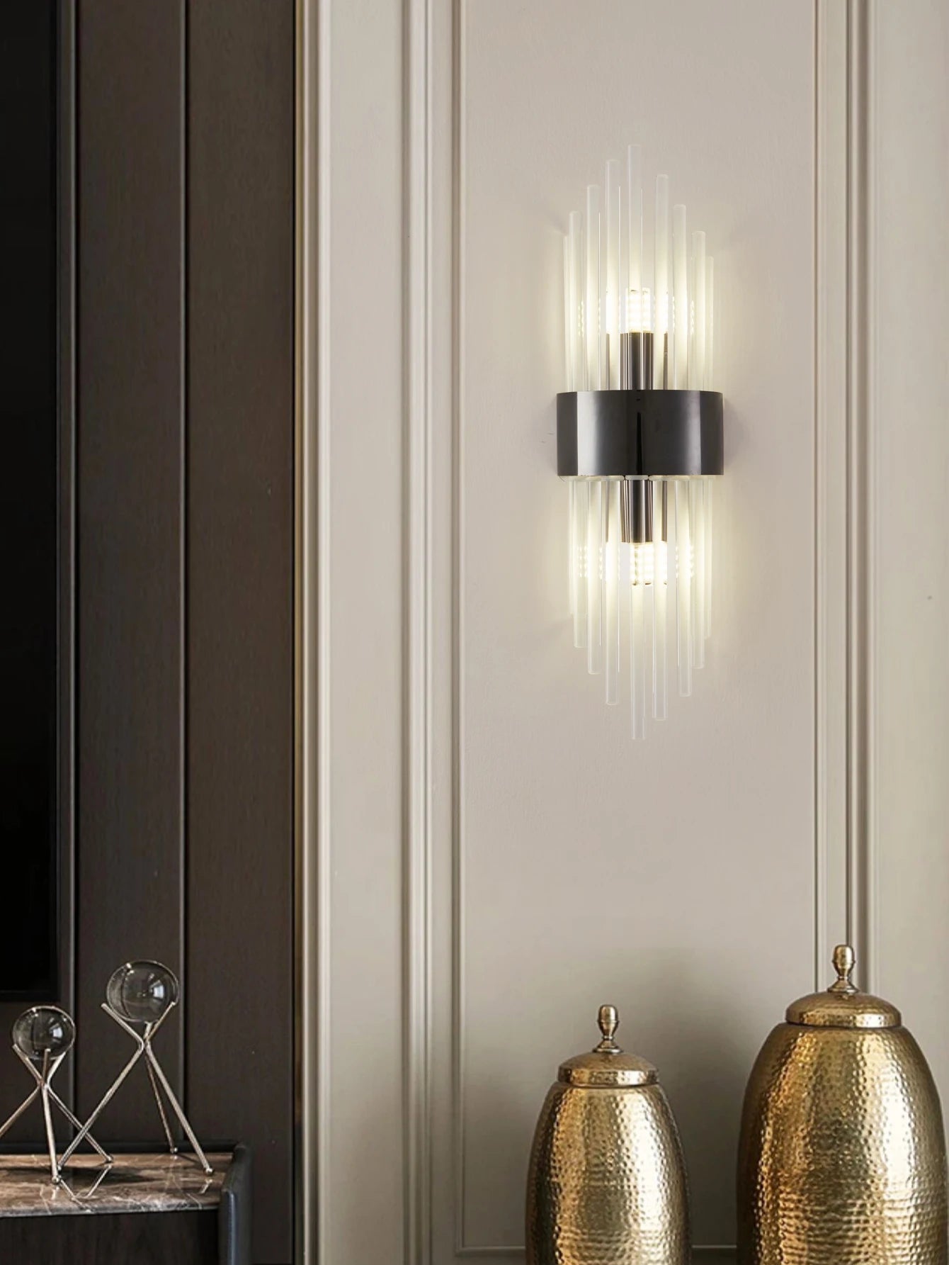 Applique Murale Cristal Moderne – Or / Noir Inox