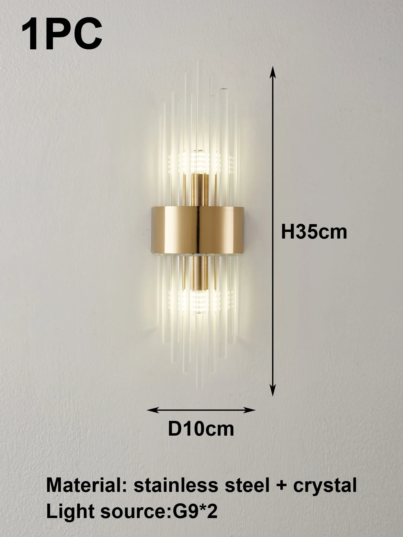 Applique Murale Cristal Moderne – Or / Noir Inox