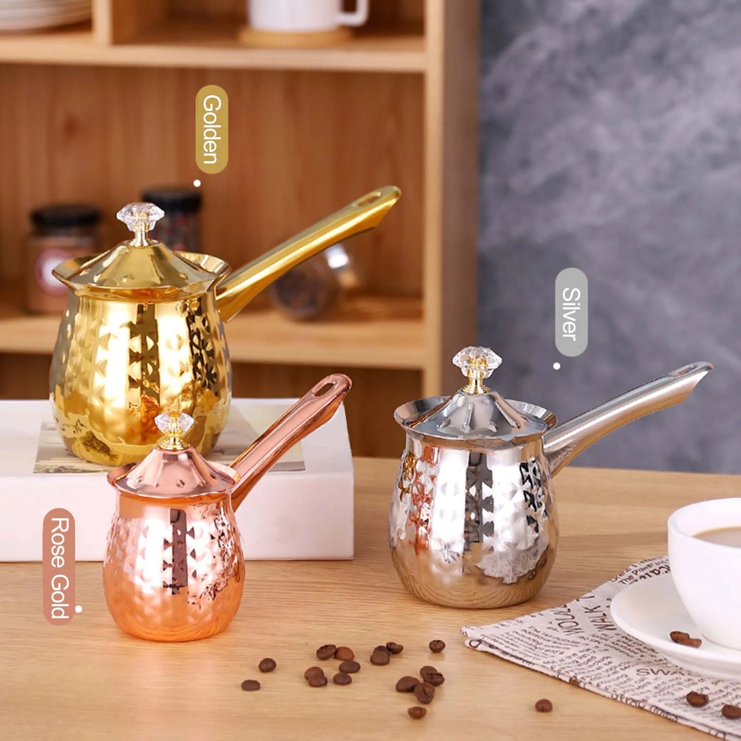 ✨ Pot à Café Turc & Lait Martelé Or – Inox avec Couvercle