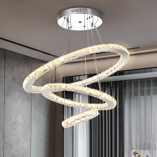 Lustre Cristal LED Moderne – 3 Anneaux Réglables (60W)